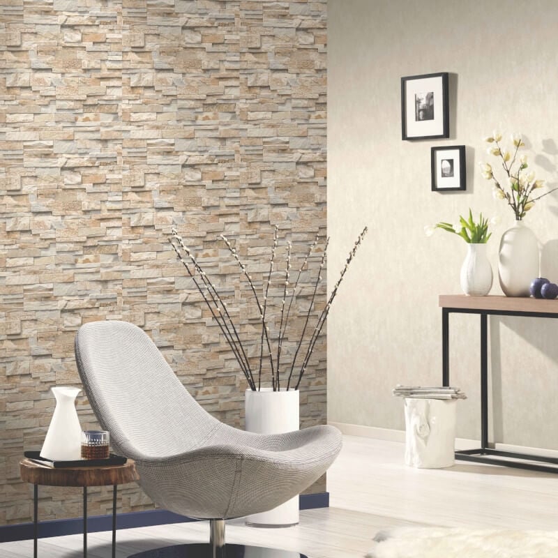 Imitations 3D Effect Brick Wall Wallpaper - Beige - Erismann - 02363 - 10 - Premier Wallcovering