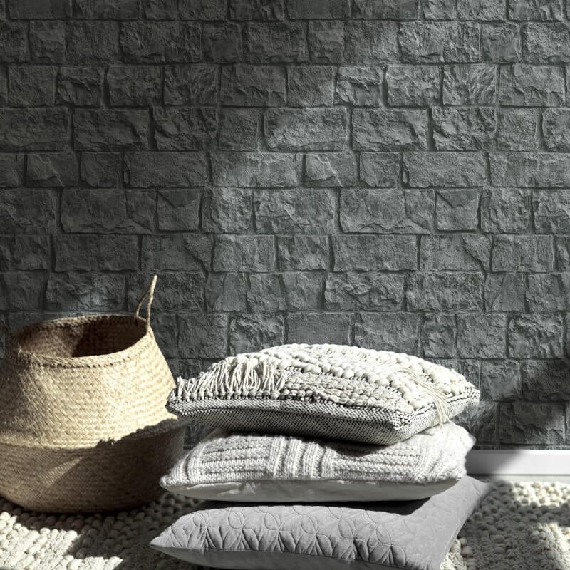 Imitations 3D Effect Brick Wall Wallpaper - Dark Grey - Erismann - 10394 - 10 - Premier Wallcovering