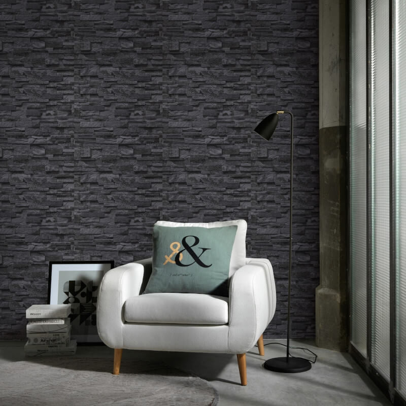 Imitations 3D Effect Brick Wall Wallpaper - Black - Erismann - 02363 - 40 - Premier Wallcovering