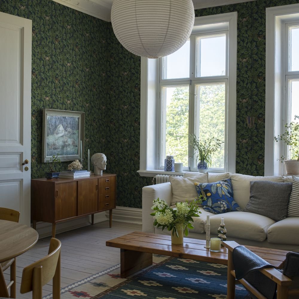 In the Oak Wallpaper - Charcoal / Green - Boråstapeter - 2050 - Premier Wallcovering