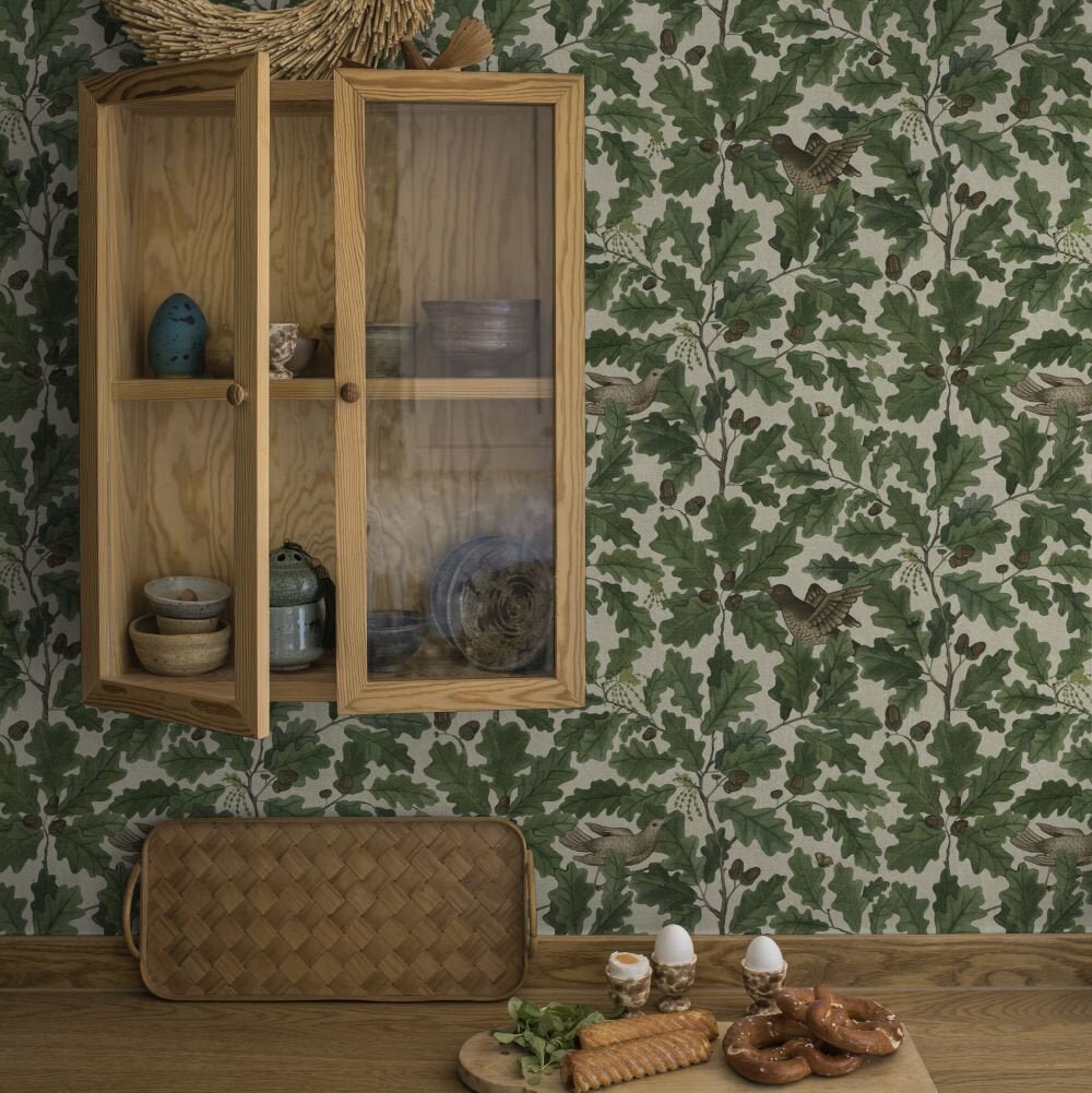 In the Oak Wallpaper - Green / Neutral - Boråstapeter - 2049 - Premier Wallcovering