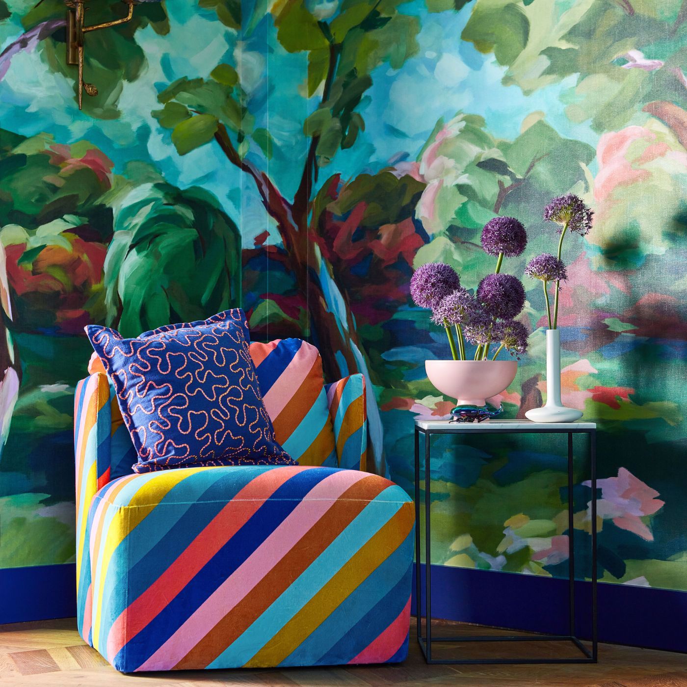 In The Woods Wallpaper - Sky/Emerald/Carnelian - HSRW113068 - Harlequin - Premier Wallcovering