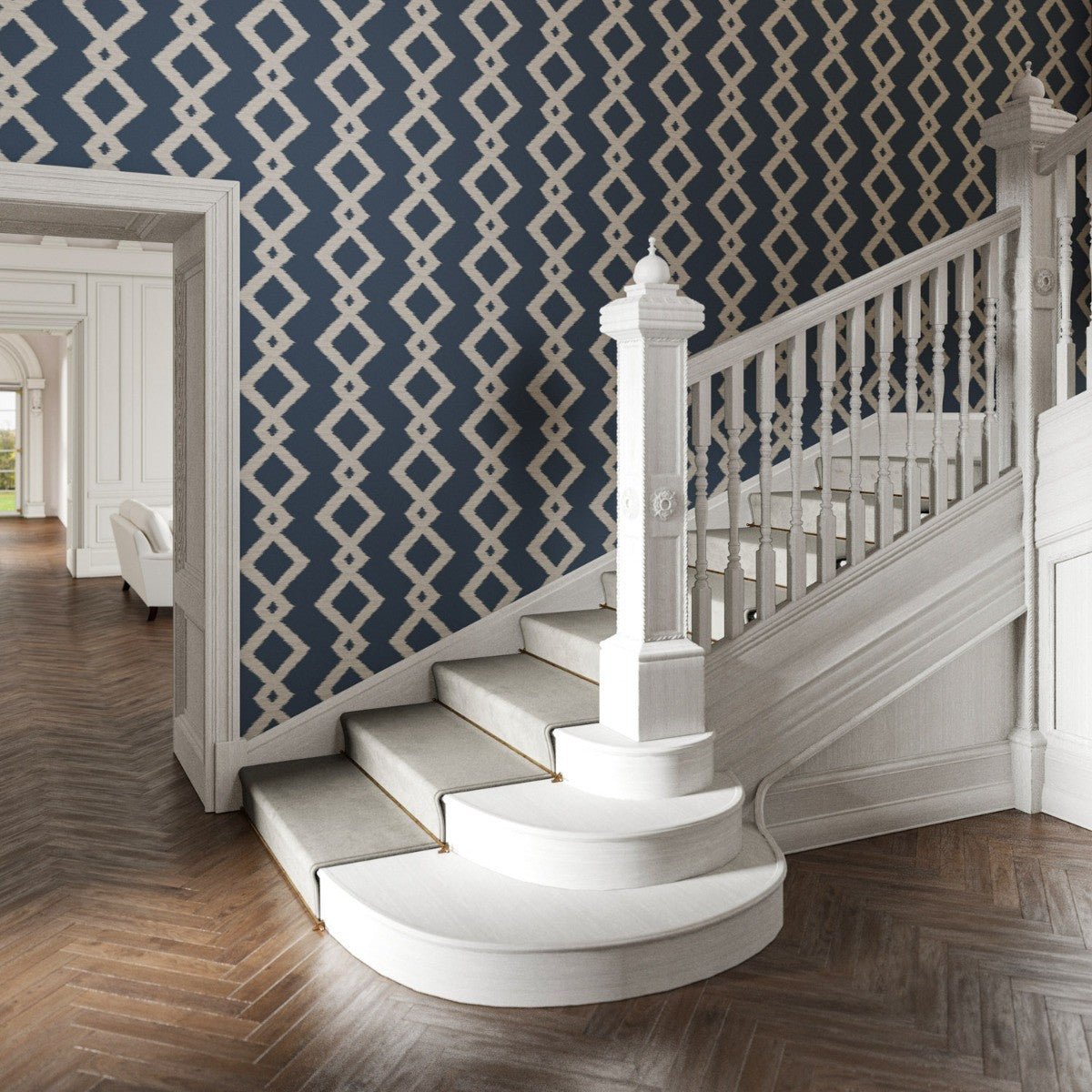 Inca Wallpaper - Navy - Warner House - Premier Wallcovering