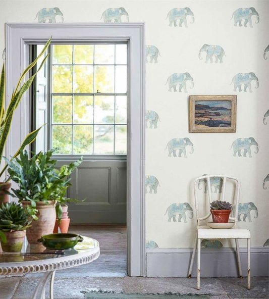 India Wallpaper - Wedgwood/Cream - DART216332 - Sanderson - Premier Wallcovering