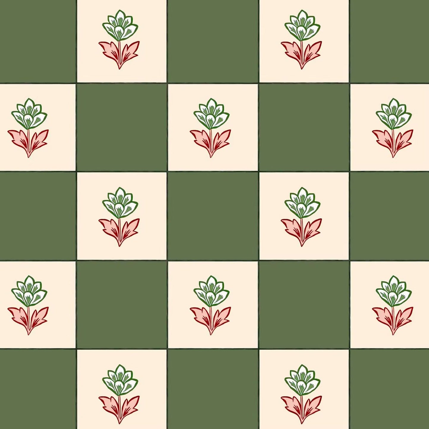 Indian Checks Wallpaper - Green - Ottoline - W/IND/101/3 - Premier Wallcovering