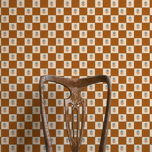 Indian Checks Wallpaper - Caramel - Ottoline - W/IND/101/1 - Premier Wallcovering