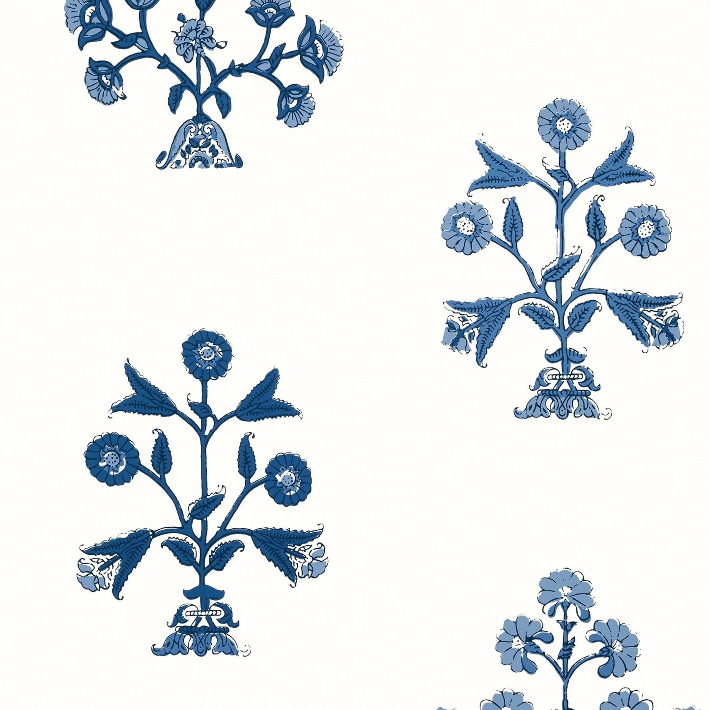 Indian Flower Wallpaper - Blue - Thibaut - T10665 - Premier Wallcovering