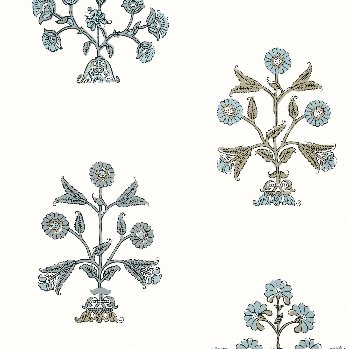 Indian Flower Wallpaper - Spa Blue - Thibaut - T10668 - Premier Wallcovering