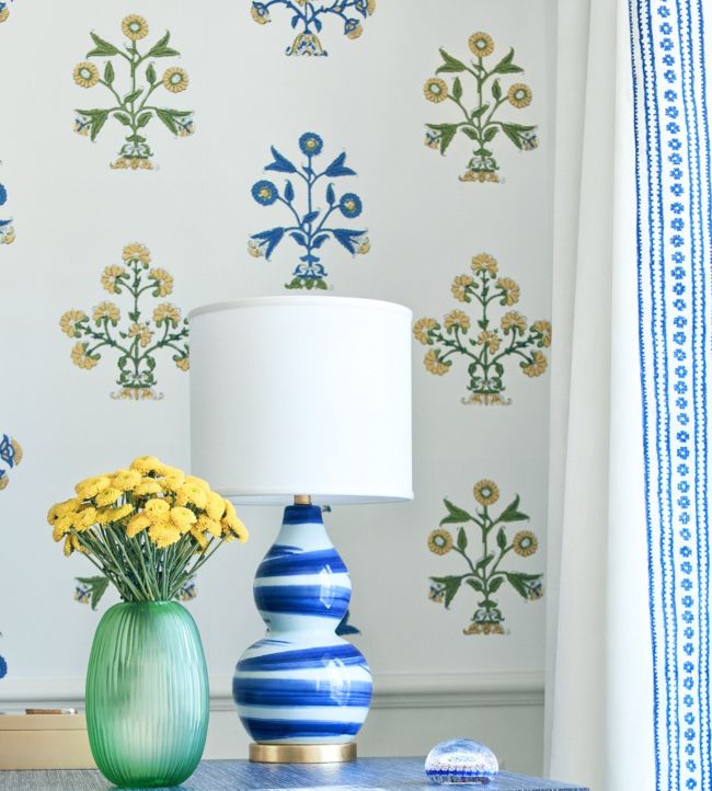 Indian Flower Wallpaper - Spa Blue - Thibaut - T10668 - Premier Wallcovering