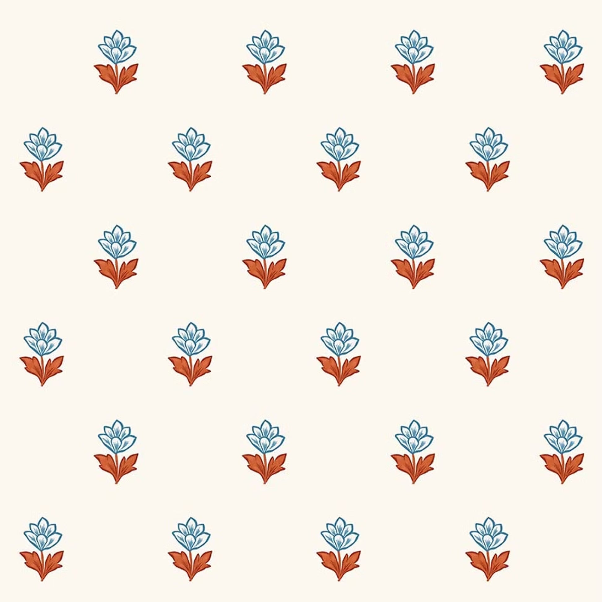 Indian Tulips Wallpaper - Blue and Brown - Ottoline - W/IND/101/2 - Premier Wallcovering