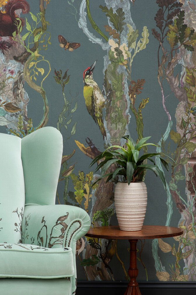 Indie Wood Wallpaper - Smokey Teal - Timorous Beasties - BTN/INDIE/TXMT/10 - Premier Wallcovering