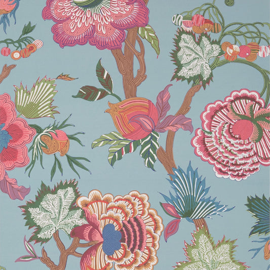 Indienne Jacobean Wallpaper - Raspberry & Teal - Thibaut - T36415 - Premier Wallcovering