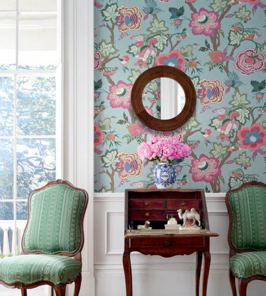 Indienne Jacobean Wallpaper - Seaglass & Gold - Thibaut - T36417 - Premier Wallcovering