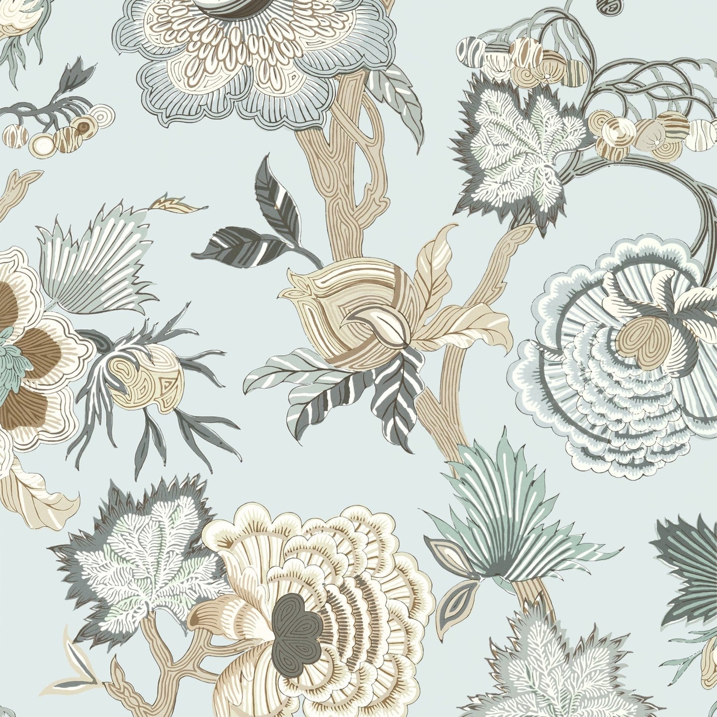 Indienne Jacobean Wallpaper - Robin's Egg - Thibaut - T36420 - Premier Wallcovering