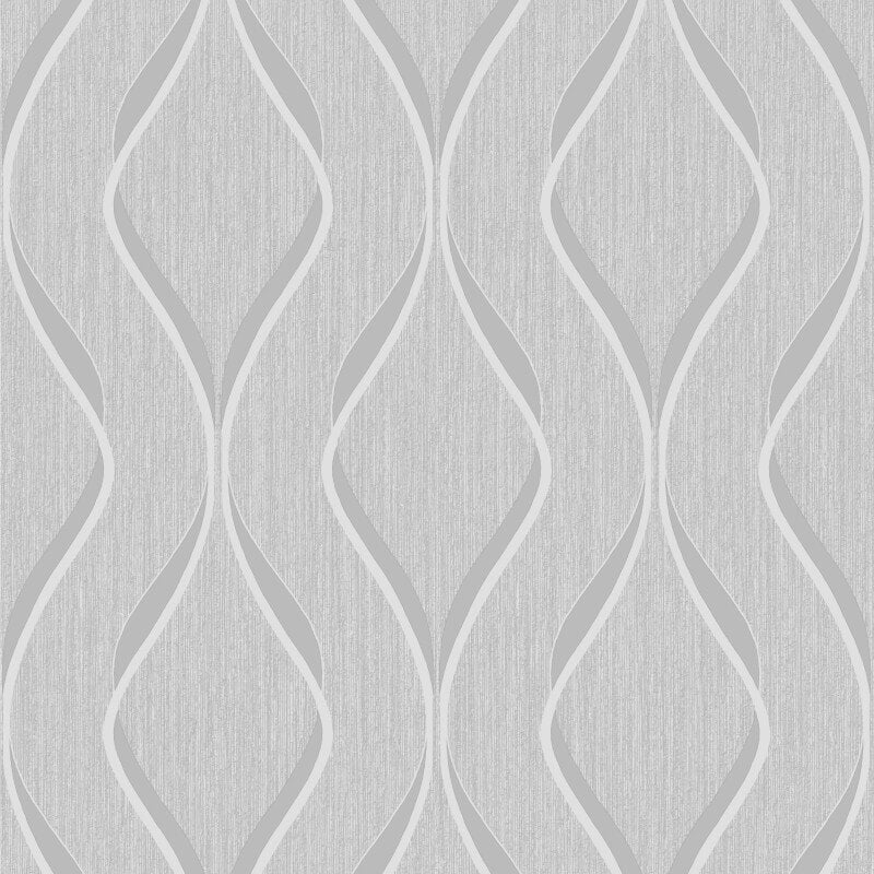 Indra Geo Wave Metallic Wallpaper - Grey/Silver - Muriva - 154112 - Premier Wallcovering