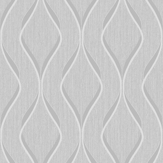 Indra Geo Wave Metallic Wallpaper - Grey/Silver - Muriva - 154112 - Premier Wallcovering