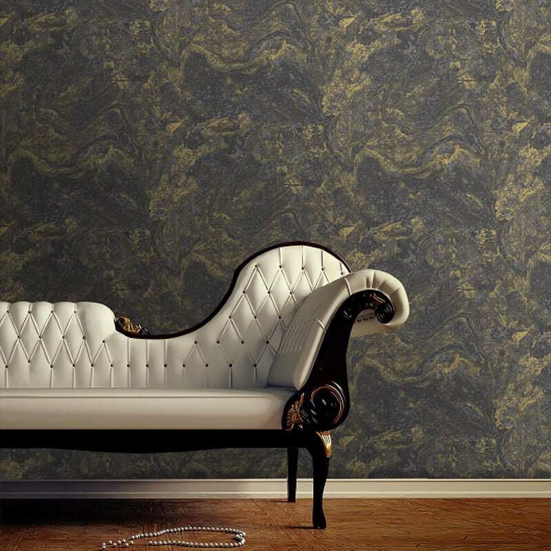 Infused Marble Metallic Wallpaper - Black/Gold - SK Filson - SK20030 - Premier Wallcovering