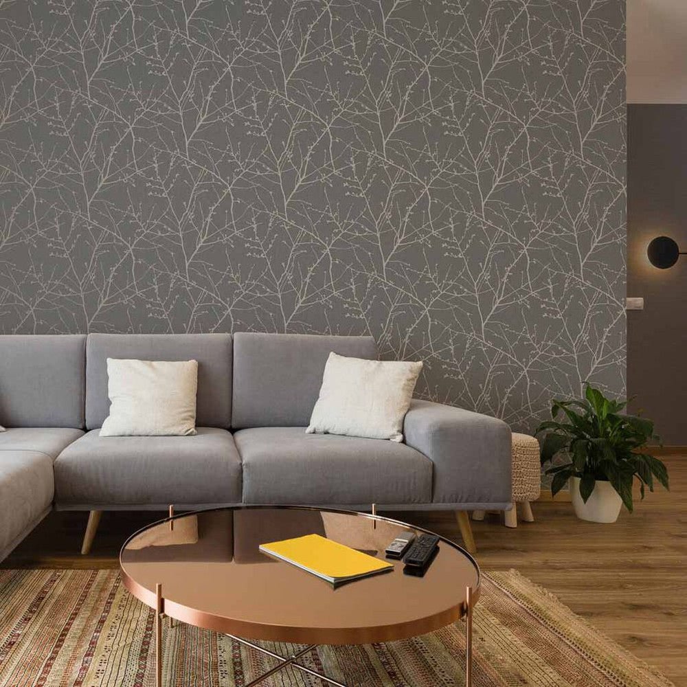 Innocence Wallpaper - Charcoal & Copper - Superfresco Easy - 108612 - Premier Wallcovering