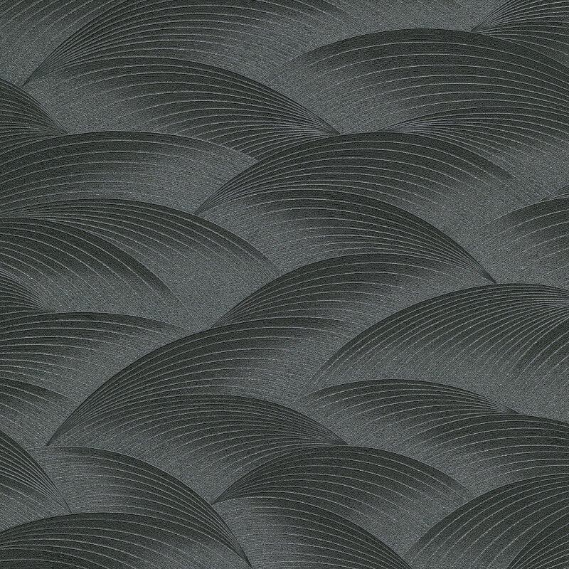 Interlocking Waves Metallic Wallpaper - Black - Erismann - 10372 - 15 - Premier Wallcovering