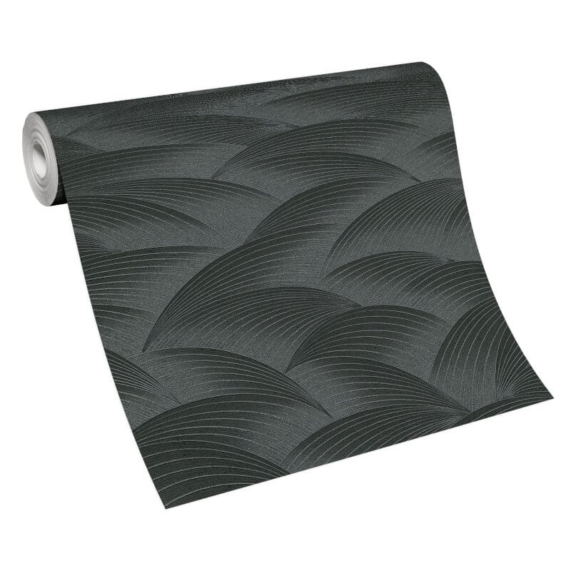 Interlocking Waves Metallic Wallpaper - Black - Erismann - 10372 - 15 - Premier Wallcovering