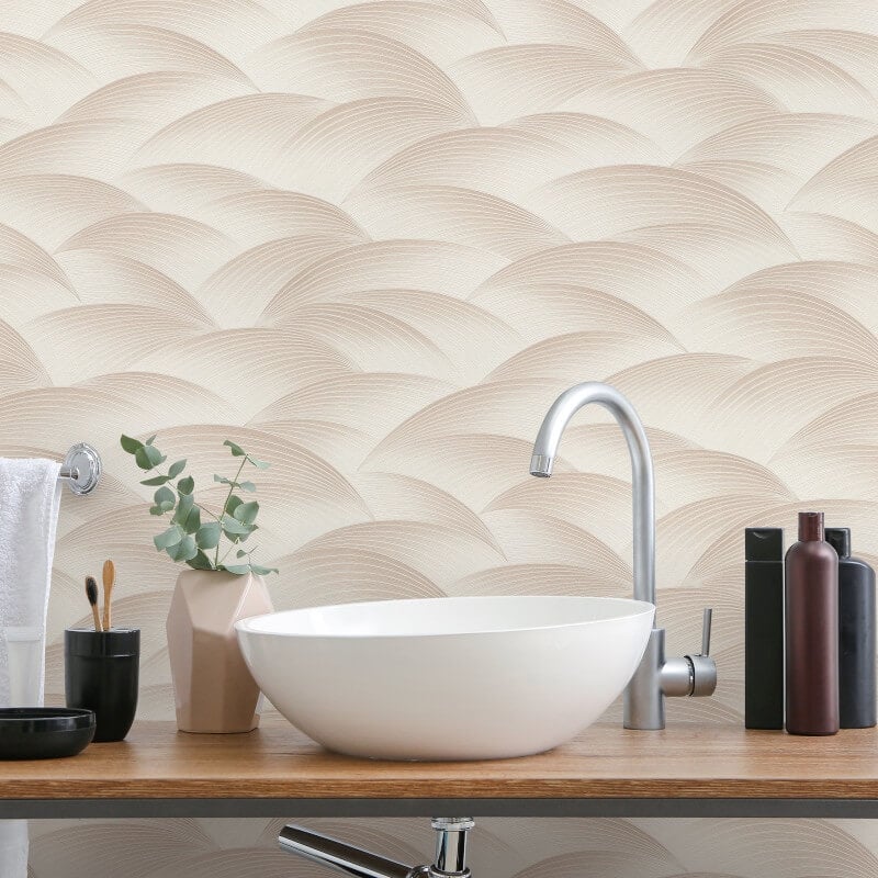 Interlocking Waves Metallic Wallpaper - Beige - Erismann - 10372 - 02 - Premier Wallcovering
