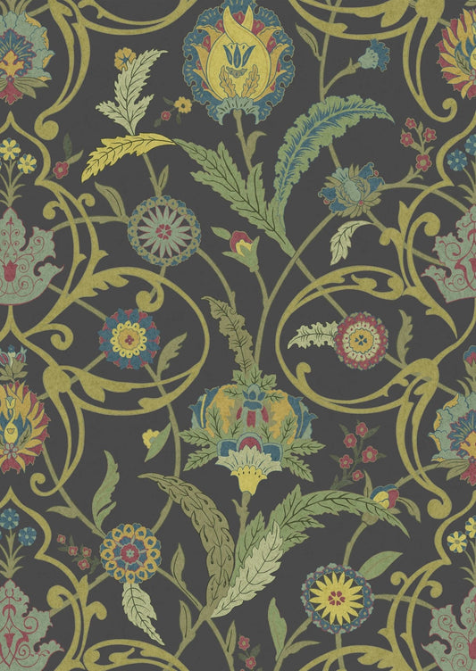 Ipek Damask Wallpaper - Black Gold - Lewis & Wood - Premier Wallcovering