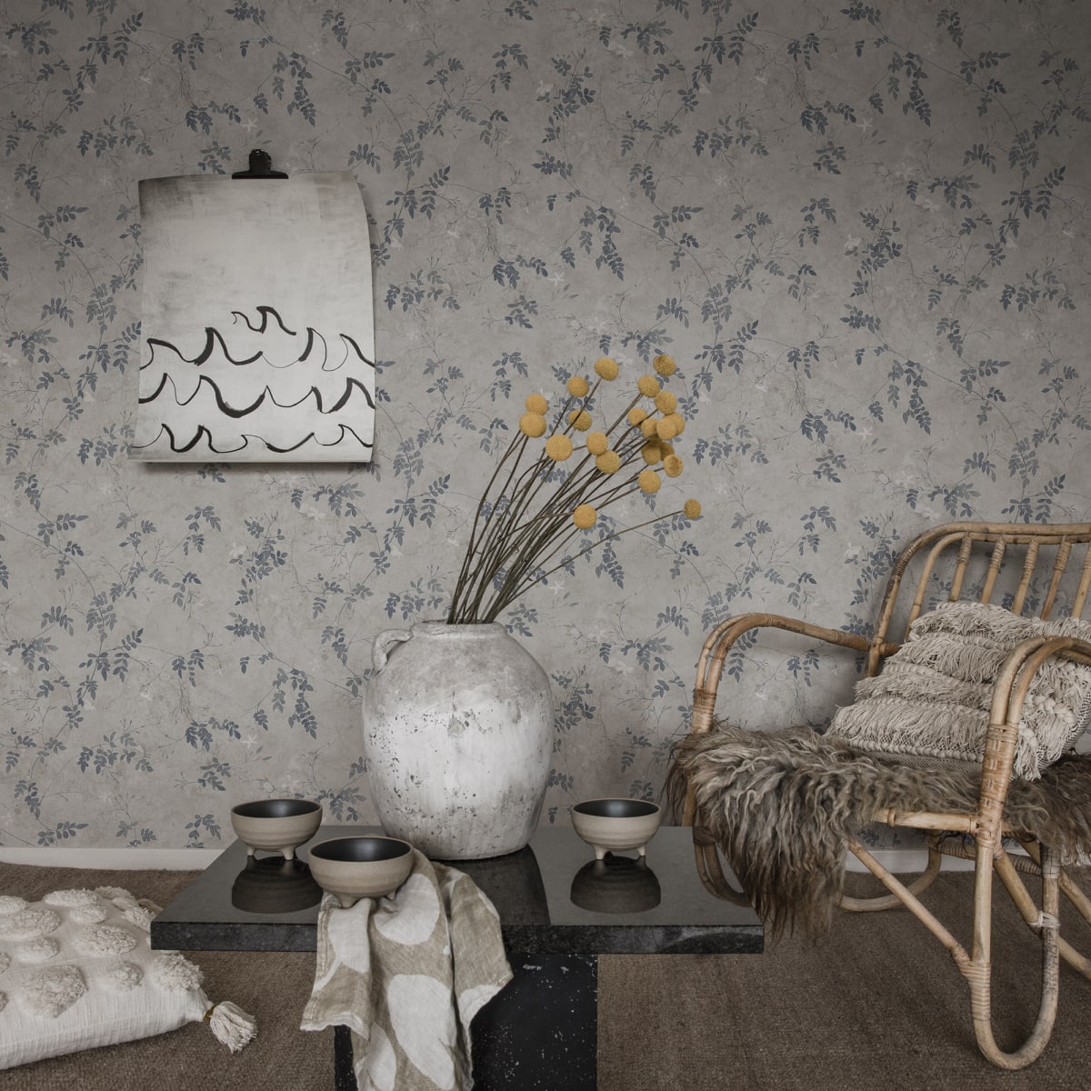 Irene Wallpaper - Indigo Blue - Sandberg - S10113 - Premier Wallcovering