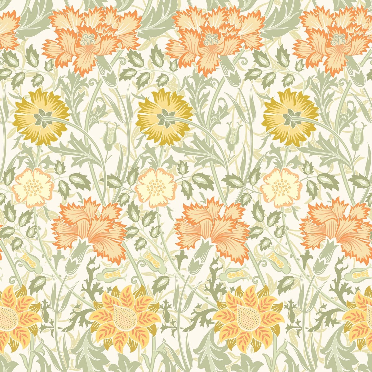 Morris Collections - 1092 - Iris & Chrysanthemum Wallpaper - Apricot Orange - Premier Wallcovering