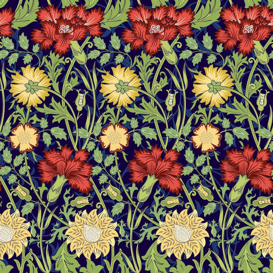 Morris Collections - 1094 - Iris & Chrysanthemum Wallpaper - Moss Green - Premier Wallcovering