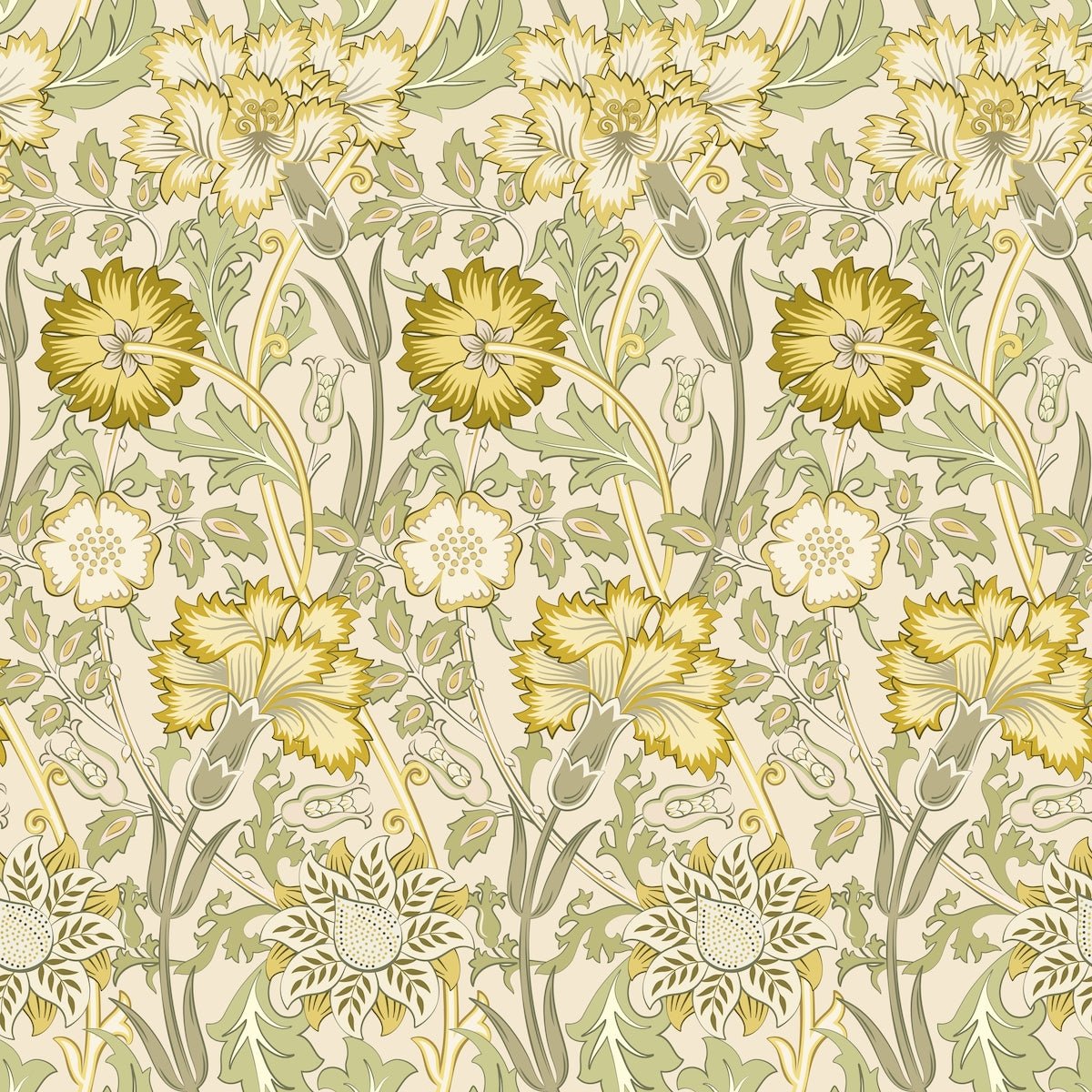 Morris Collections - 1091 - Iris & Chrysanthemum Wallpaper - Fern Green - Premier Wallcovering
