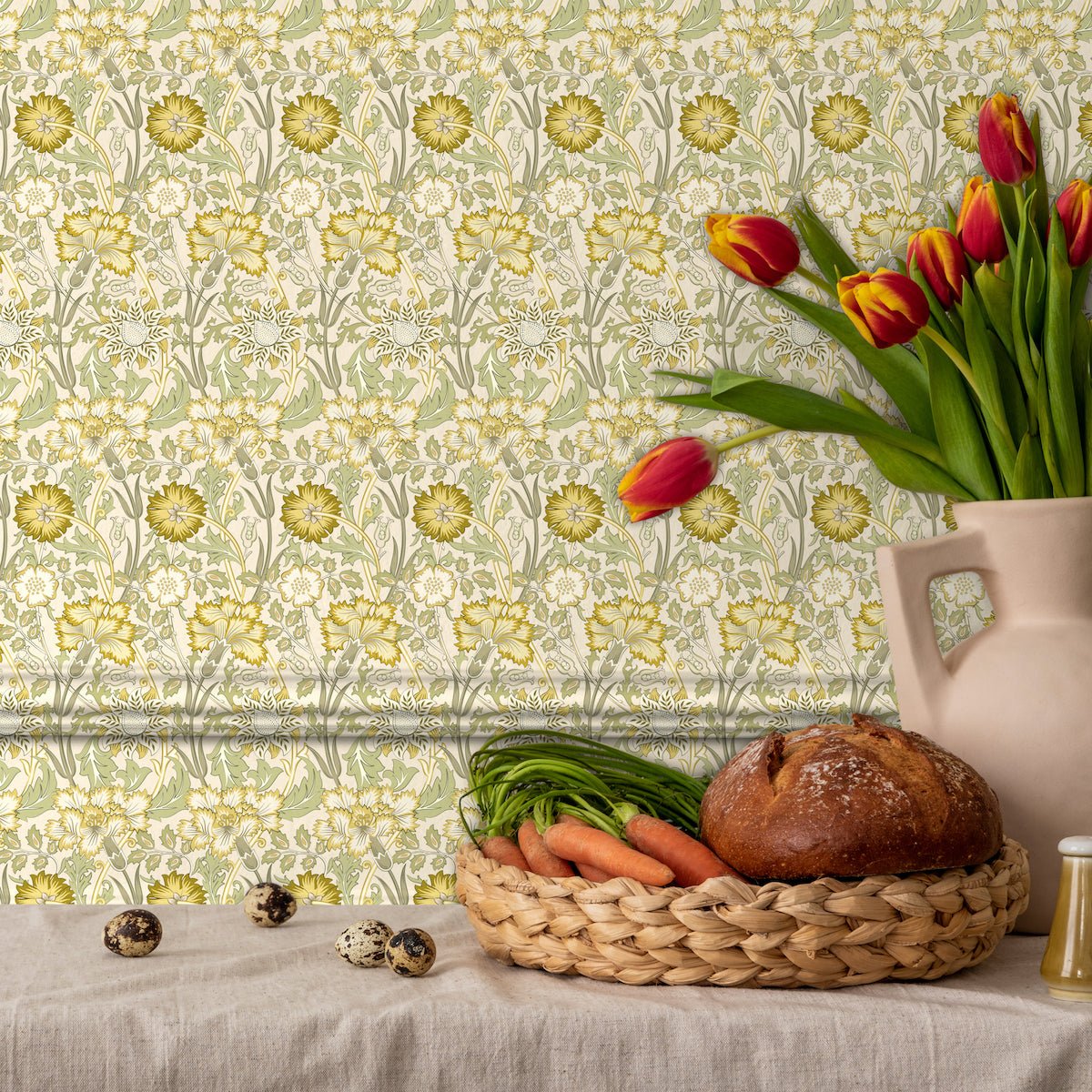 Morris Collections - 1091 - Iris & Chrysanthemum Wallpaper - Fern Green - Premier Wallcovering
