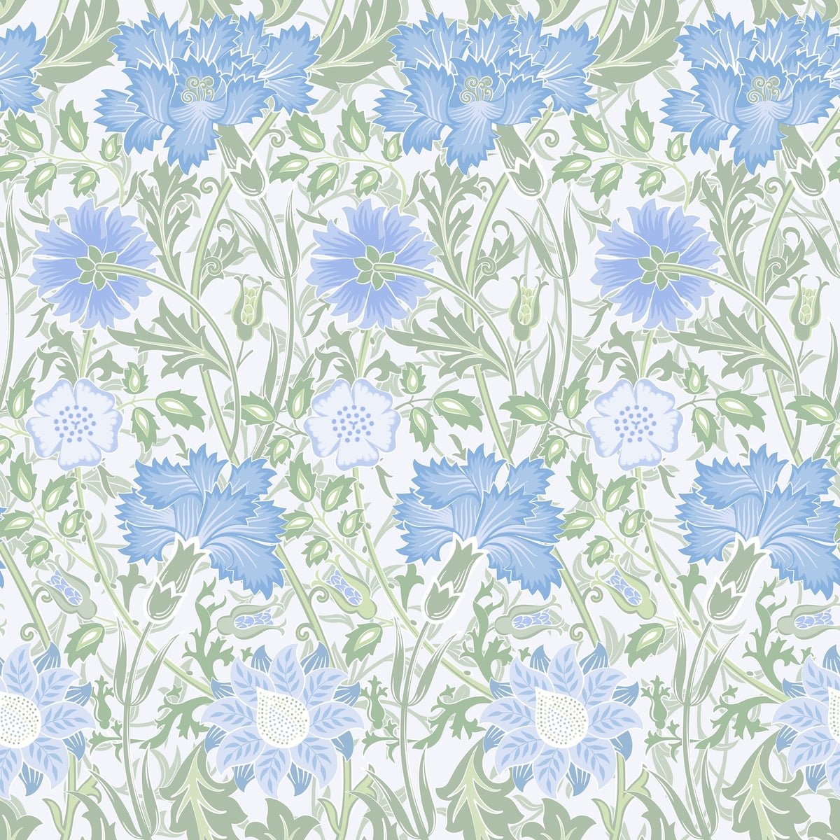 Morris Collections - 1090 - Iris & Chrysanthemum Wallpaper - Sky Green - Premier Wallcovering