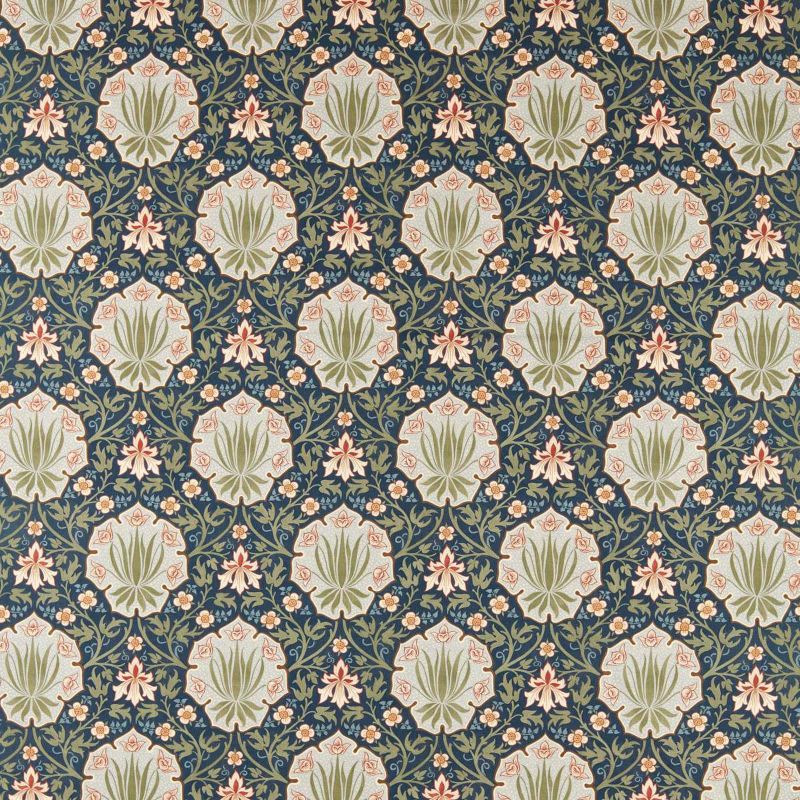 Iris & Rose Fabric - Indigo/Thyme - Morris & Co - 227375 - Premier Wallcovering