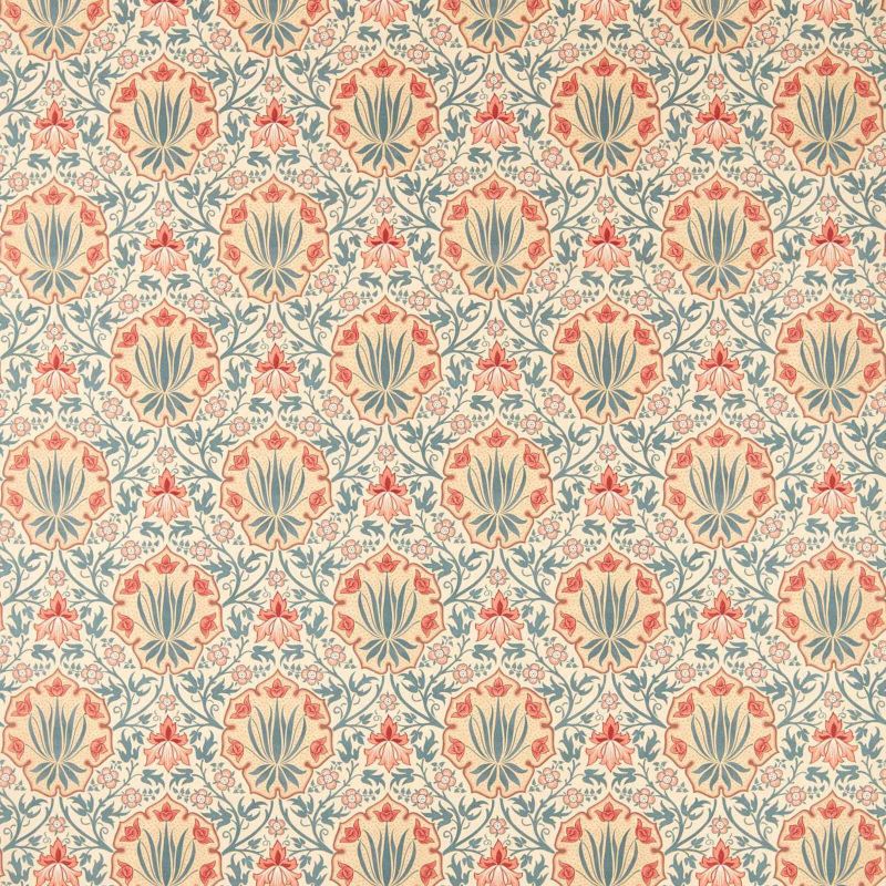 Iris & Rose Fabric - Indigo/Crimson - Morris & Co - 227374 - Premier Wallcovering