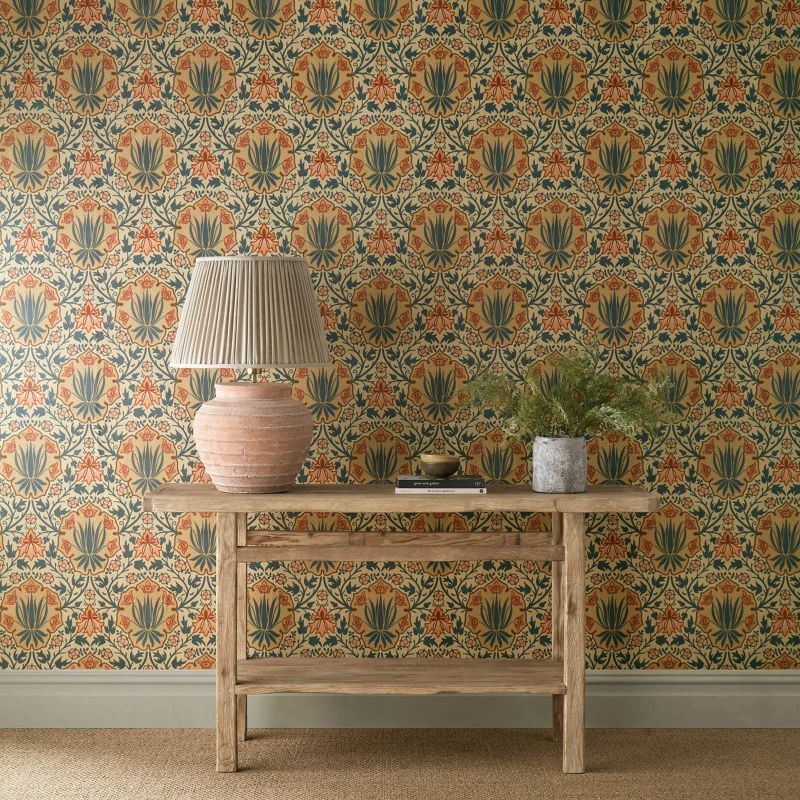 Iris & Rose Wallpaper - Indigo/Crimson - Morris & Co - 217566 - Premier Wallcovering