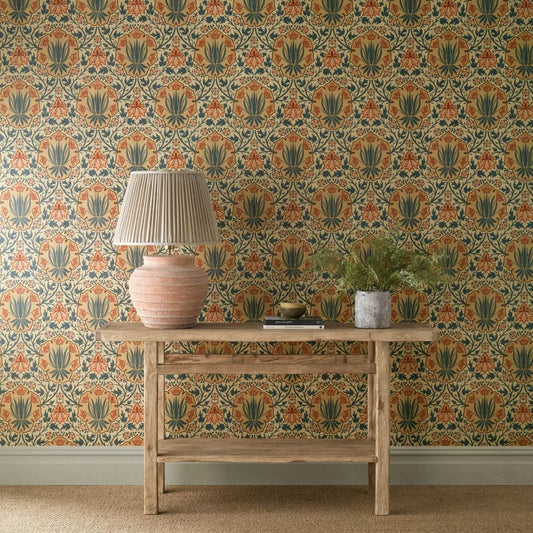 Iris & Rose Wallpaper - Indigo/Crimson - Morris & Co - 217566 - Premier Wallcovering