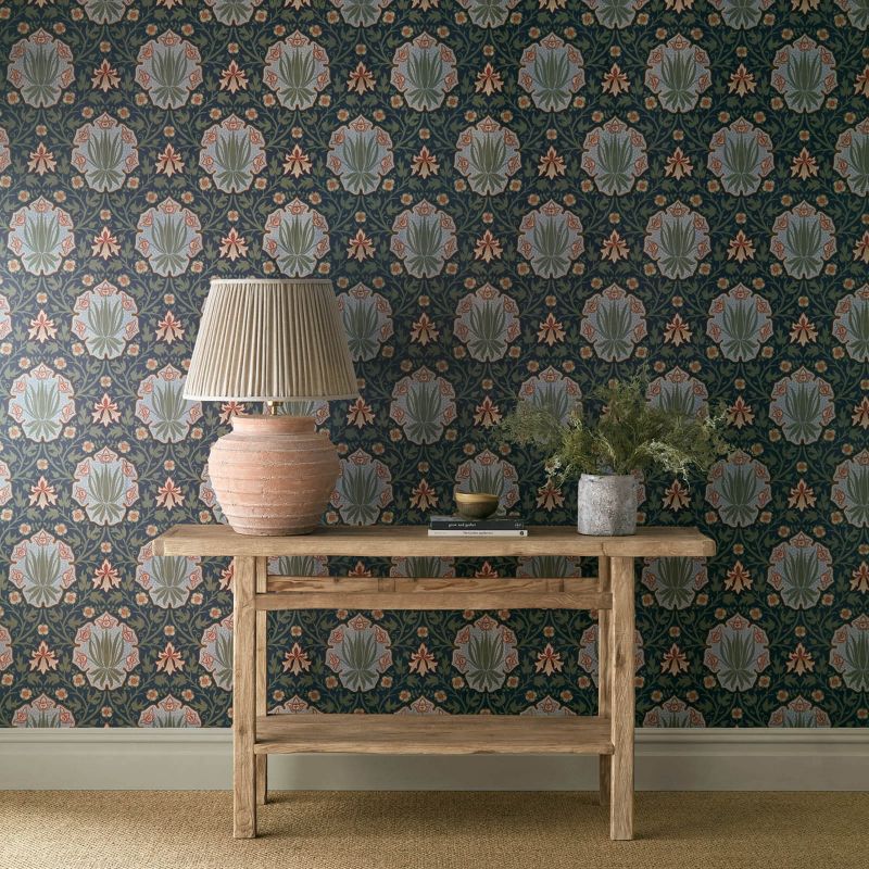 Iris & Rose Wallpaper - Indigo/Thyme - Morris & Co - 217568 - Premier Wallcovering