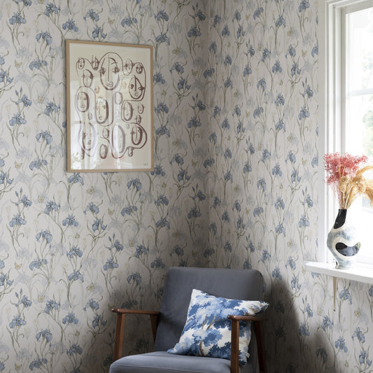 Iris Wallpaper - Sky Blue - Sandberg - S10134 - Premier Wallcovering