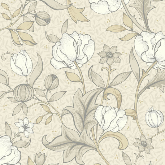 Isabella Arts and Crafts Wallpaper - Beige Lin - Casadeco - 86341214 - Premier Wallcovering