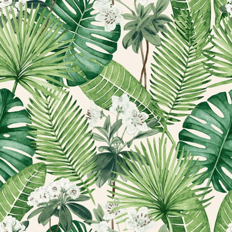 Isla Leaf Wallpaper - Cream/Green - Muriva - M37814 - Premier Wallcovering