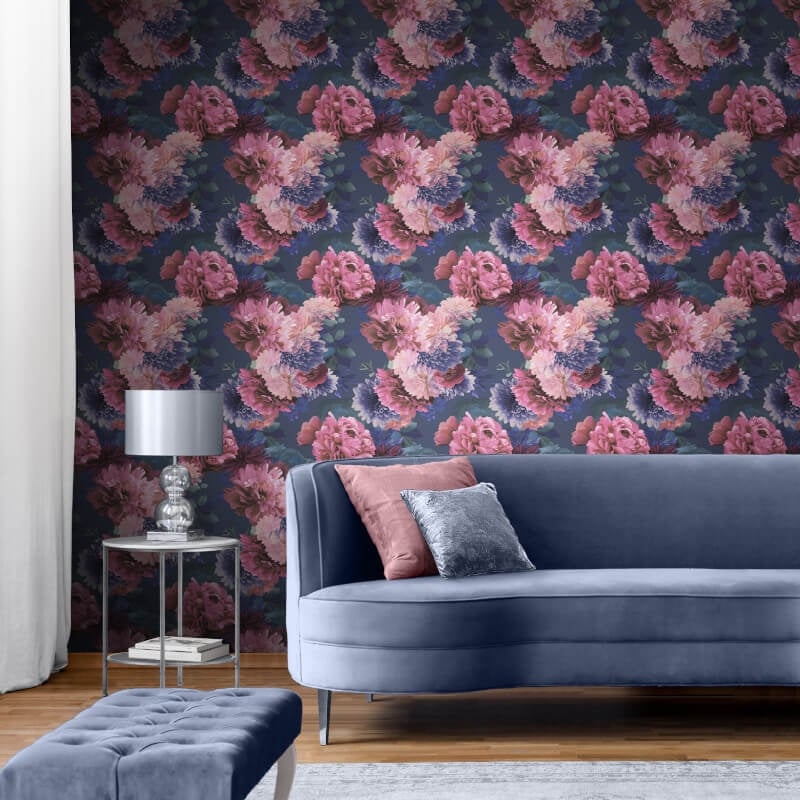 Issey Floral Wallpaper - Blue/Pink - Lipsy London - 144062 - Premier Wallcovering