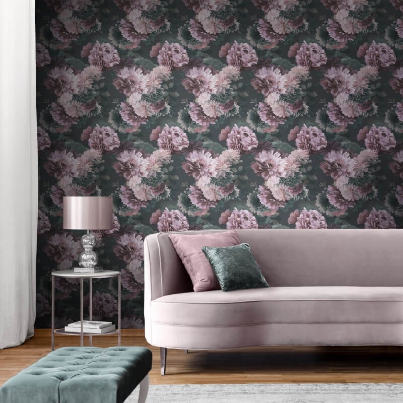 Issey Floral Wallpaper - Green/Blush - Lipsy London - 144061 - Premier Wallcovering