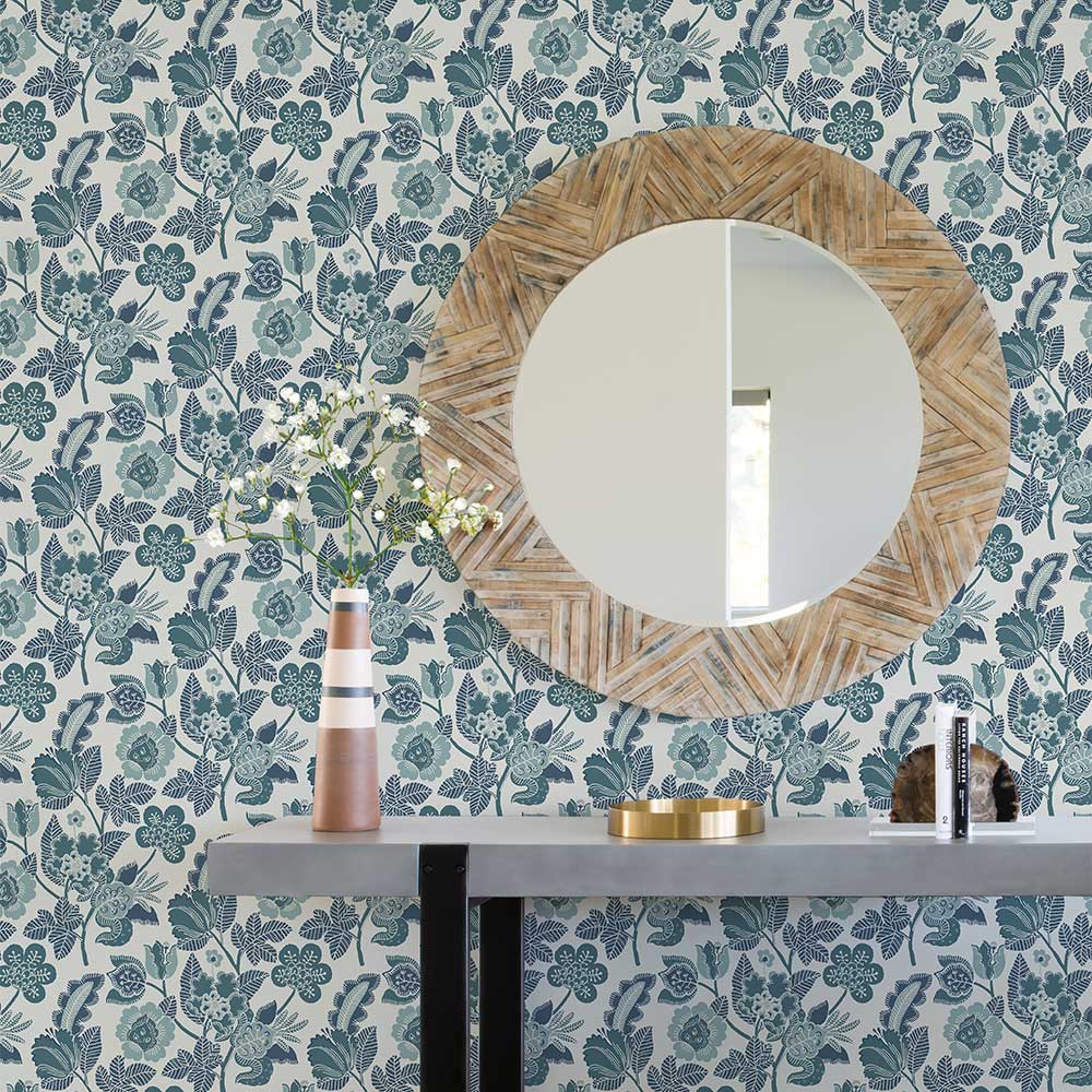Jacobean Wallpaper - Teal - A Street Prints - FD26340 - Premier Wallcovering