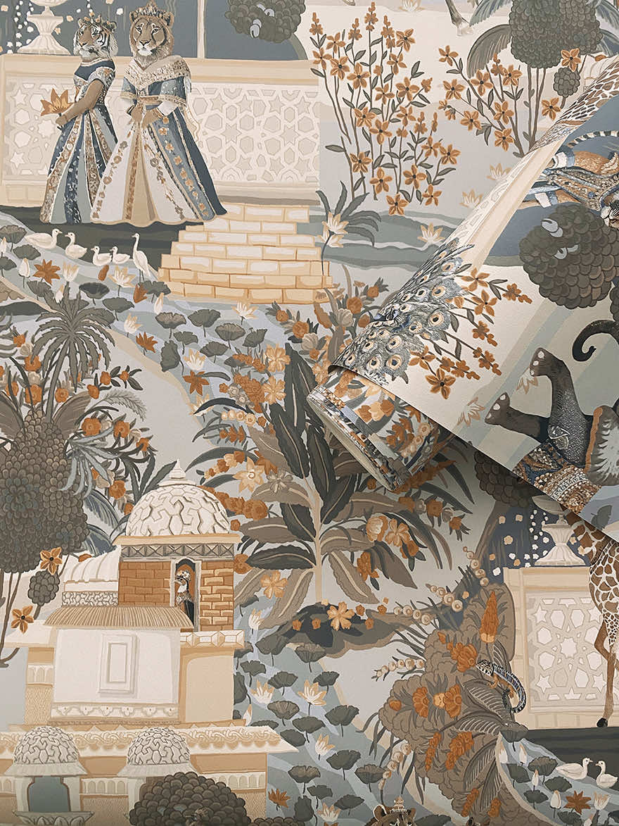 Jal Mahal Wallpaper - Navy/Orange - Holden Décor - 91801 - Premier Wallcovering