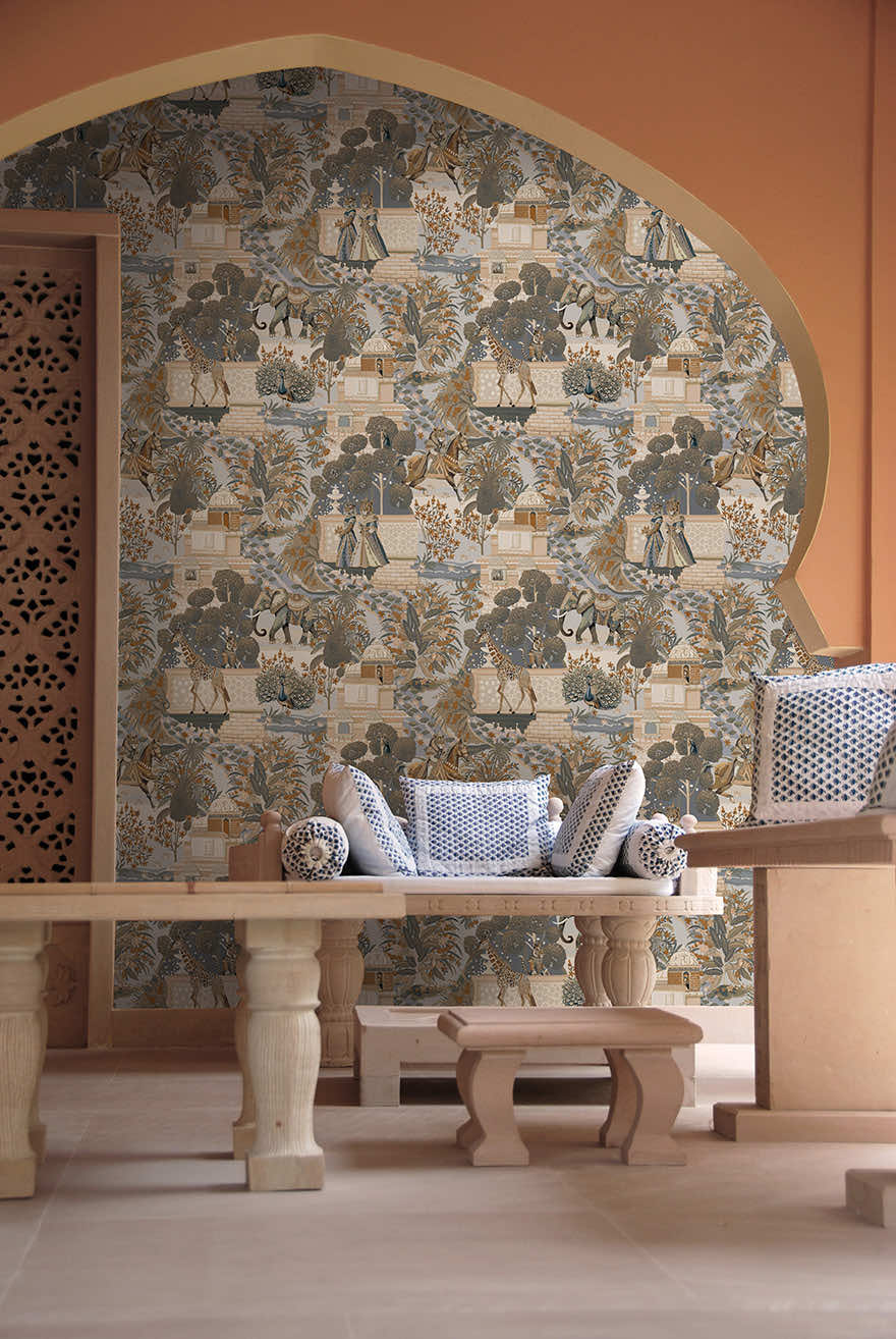 Jal Mahal Wallpaper - Navy/Orange - Holden Décor - 91801 - Premier Wallcovering