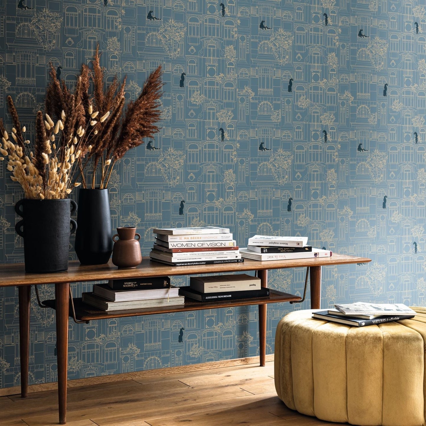 James Wallpaper - Bleu Paon - Caselio - 103786286 - Premier Wallcovering