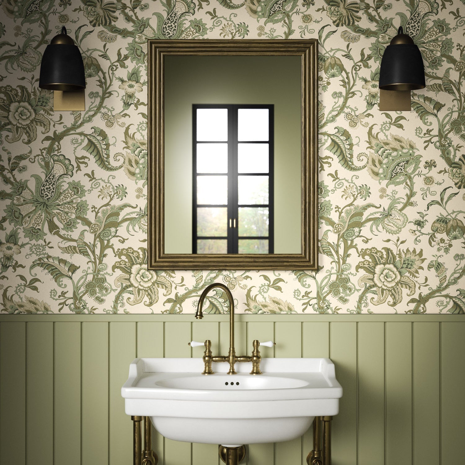 Janita Wallpaper - Olive - Warner House - Premier Wallcovering