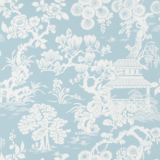 Japanese Garden Wallpaper - Spa Blue - Thibaut - T13303 - Premier Wallcovering