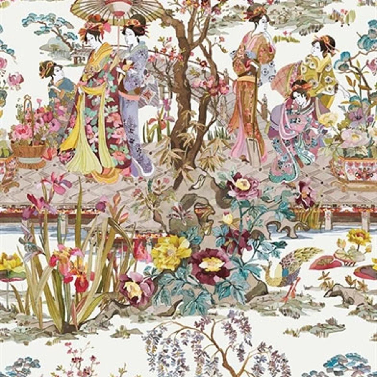 Japanese Garden Wallpaper - Ochre / Mustard / Rose - Osborne & Little - W7024-03 - Premier Wallcovering