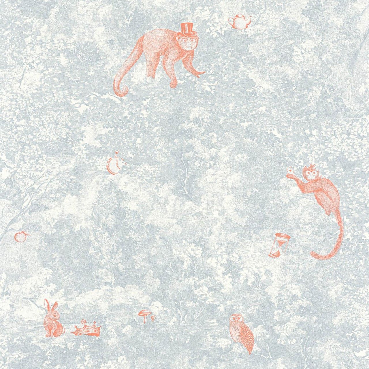 Jardin Des Merveilles Voyage Onirique Wallpaper - Bleu Givre And Clementine - Casadeco - 87256032 - Premier Wallcovering